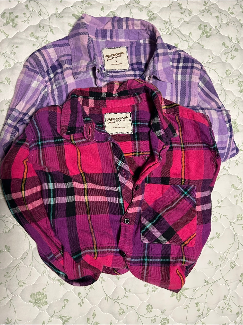 Arizona Jean Company Pink and Purple Plaid Button-Down Tops (2)